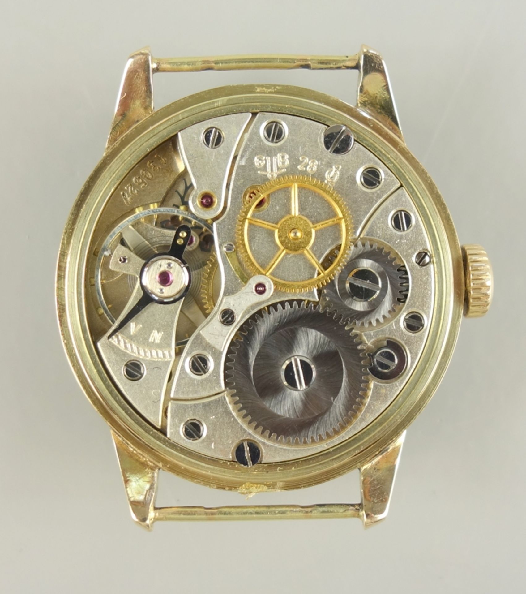 Goldene Armbanduhr, VEB Glashütter Uhrenbetriebe Güteuhr Kal. 28.1, um 1955 - Bild 2 aus 5