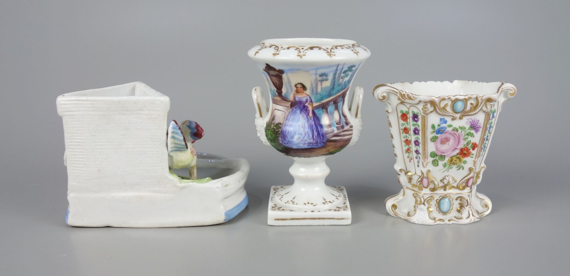 2 small vases and figural match holder, with hand painting, c.1890/1900 - Image 2 of 4