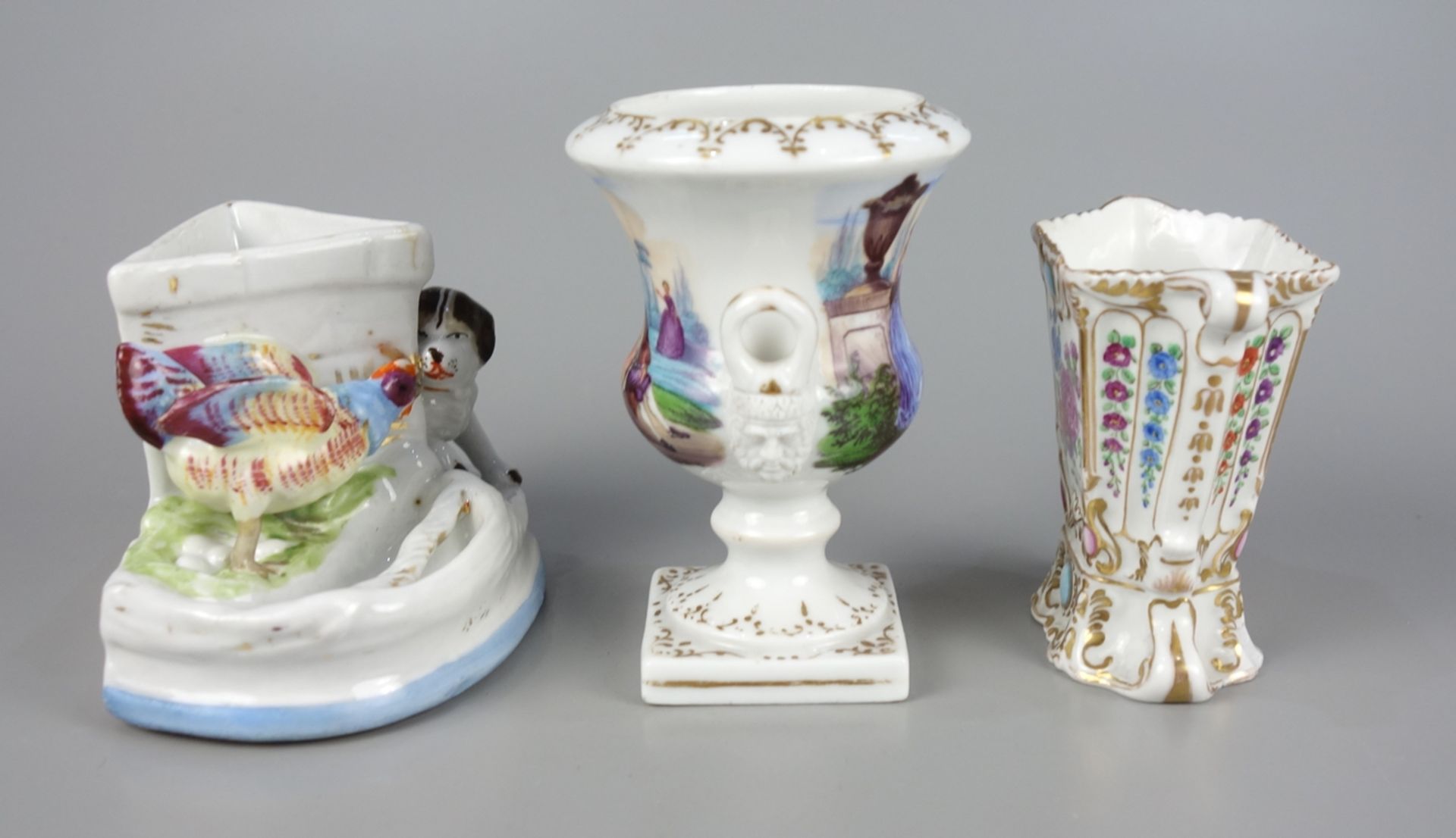 2 small vases and figural match holder, with hand painting, c.1890/1900 - Image 4 of 4