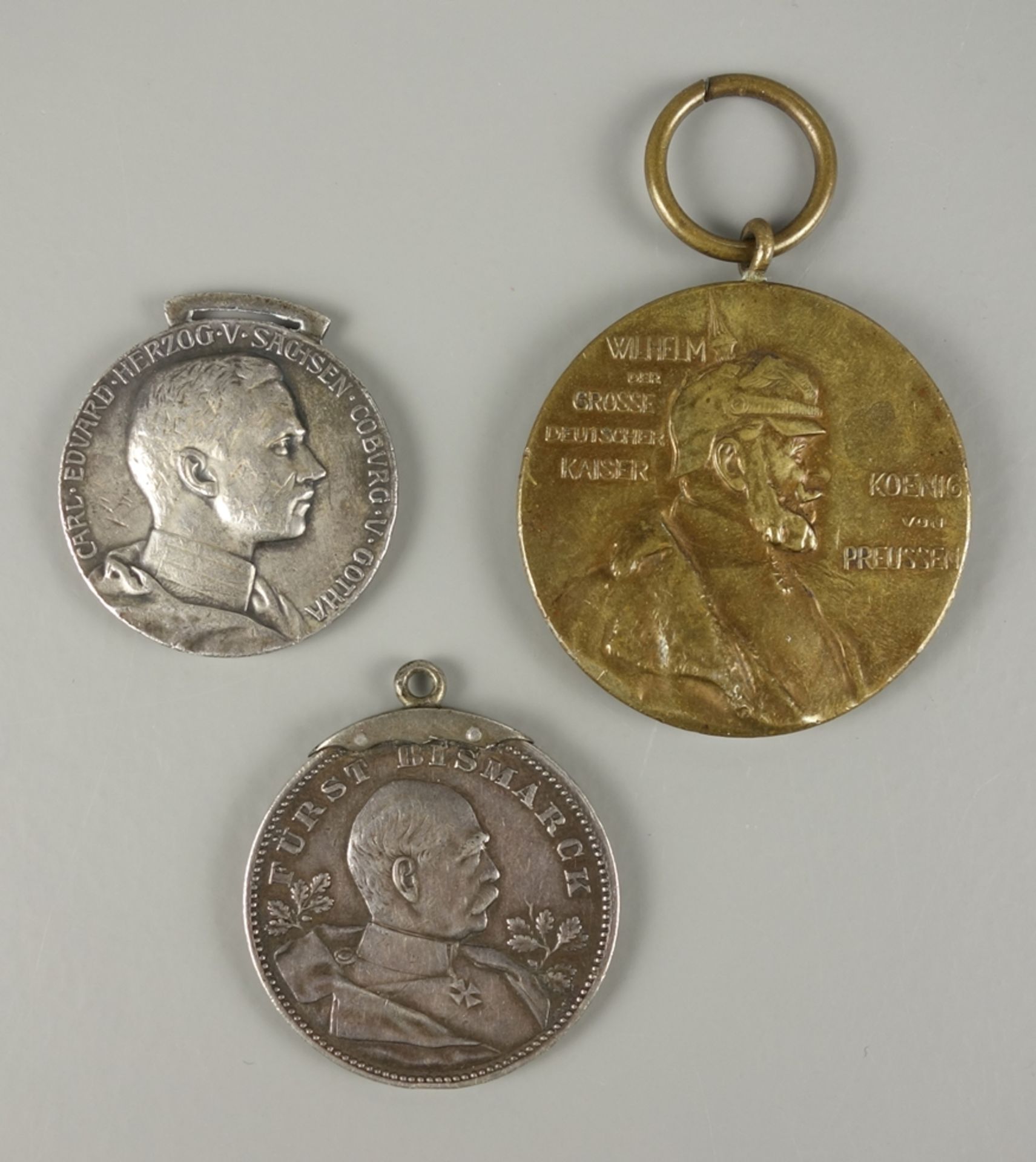 3 Medaillen / Plaketten, Preussen und Sachsen, Kaiserreich