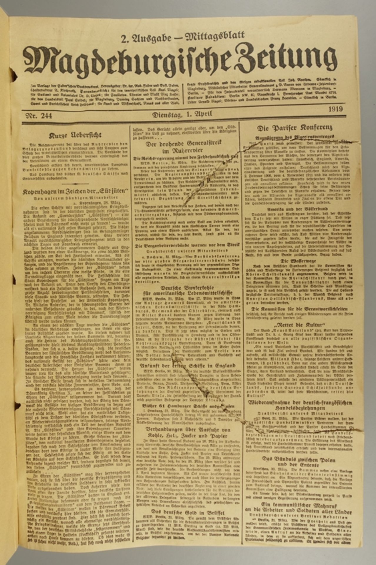 Magdeburger Zeitung, April 1919, gebundene Ausgabe - Bild 2 aus 2
