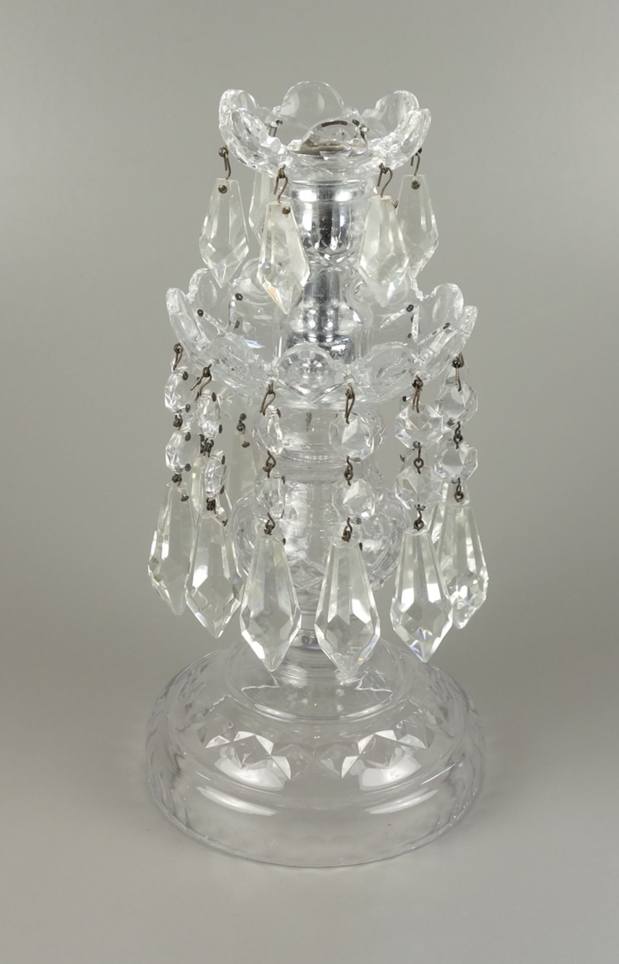 Kristallkerzenleuchter mit Prismenabhängungen, H.25,5cm