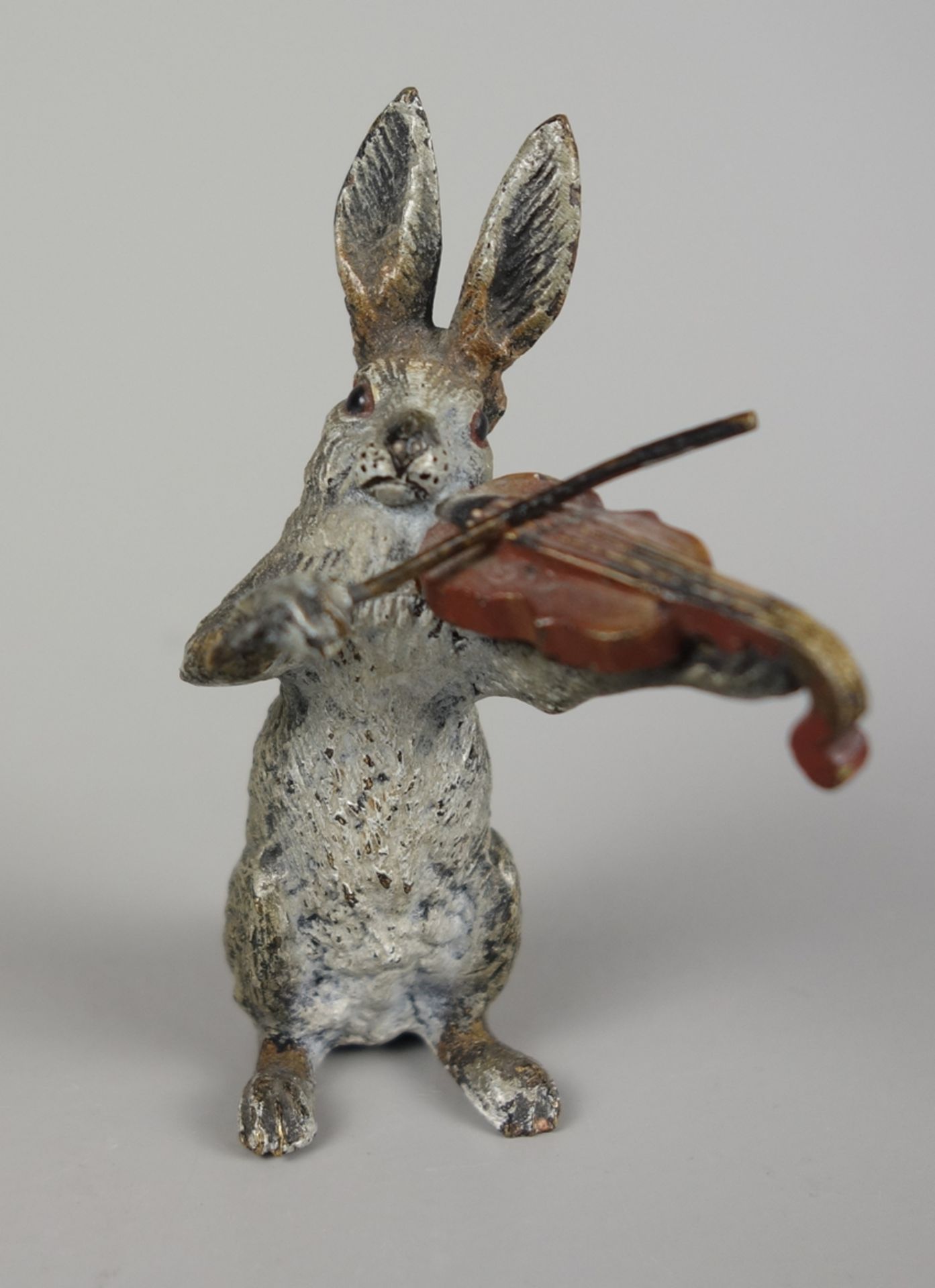 Hare with violin, Viennese bronze, probably Franz Bergmann, around 1900 - Image 2 of 4