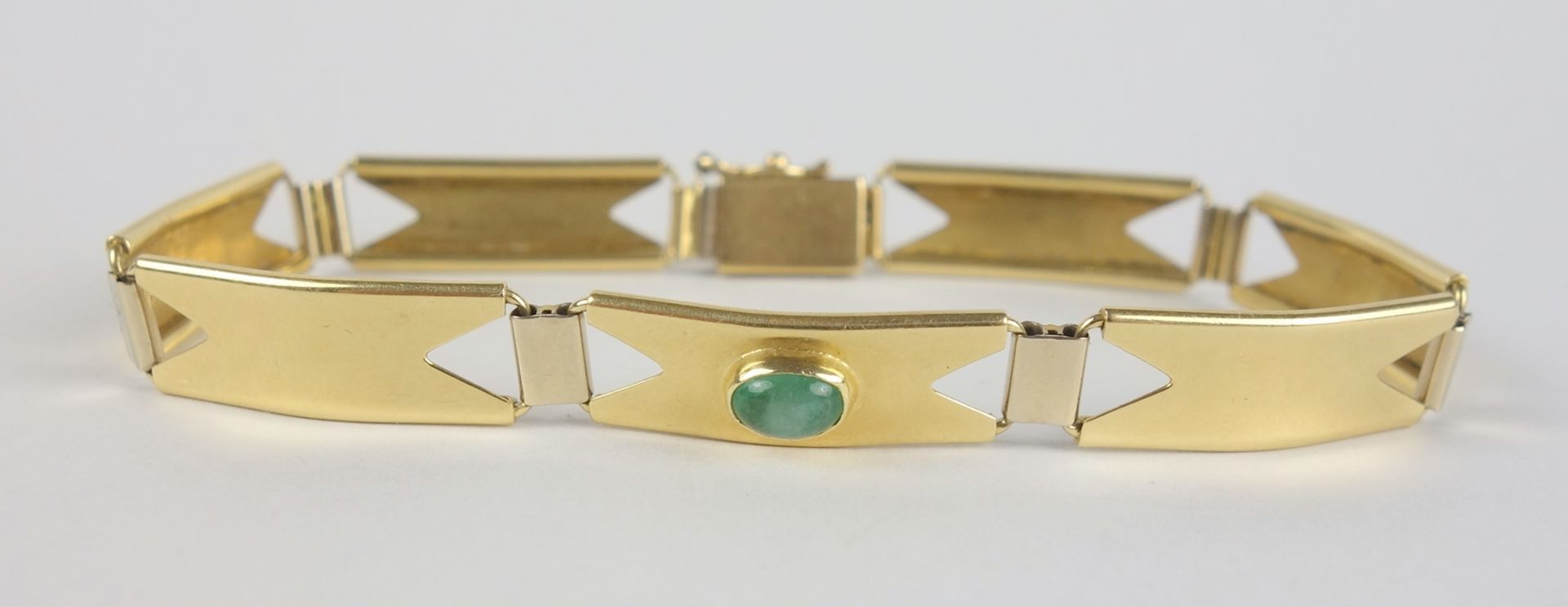 Oro Azzurro Armband mit 3 Smaragd-Cabochons, 585er Gold, Gew.12,79g - Bild 2 aus 3