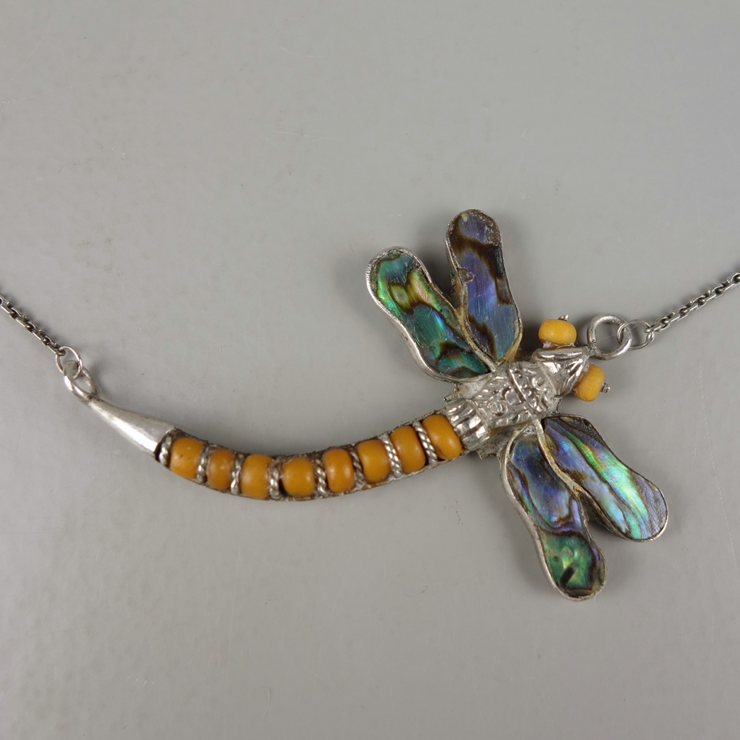 Necklace with dragonfly, 985 silver, weight 9,93g