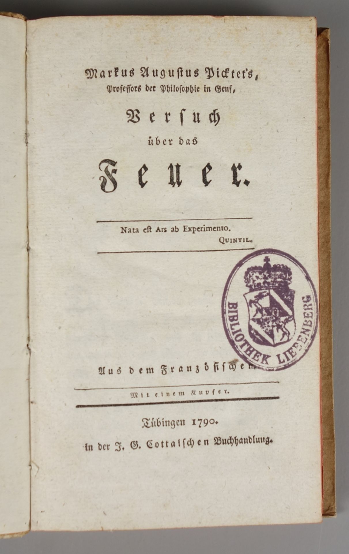 Markus Augustus Picktet's "Versuch über das Feuer", Tübingen, 1790