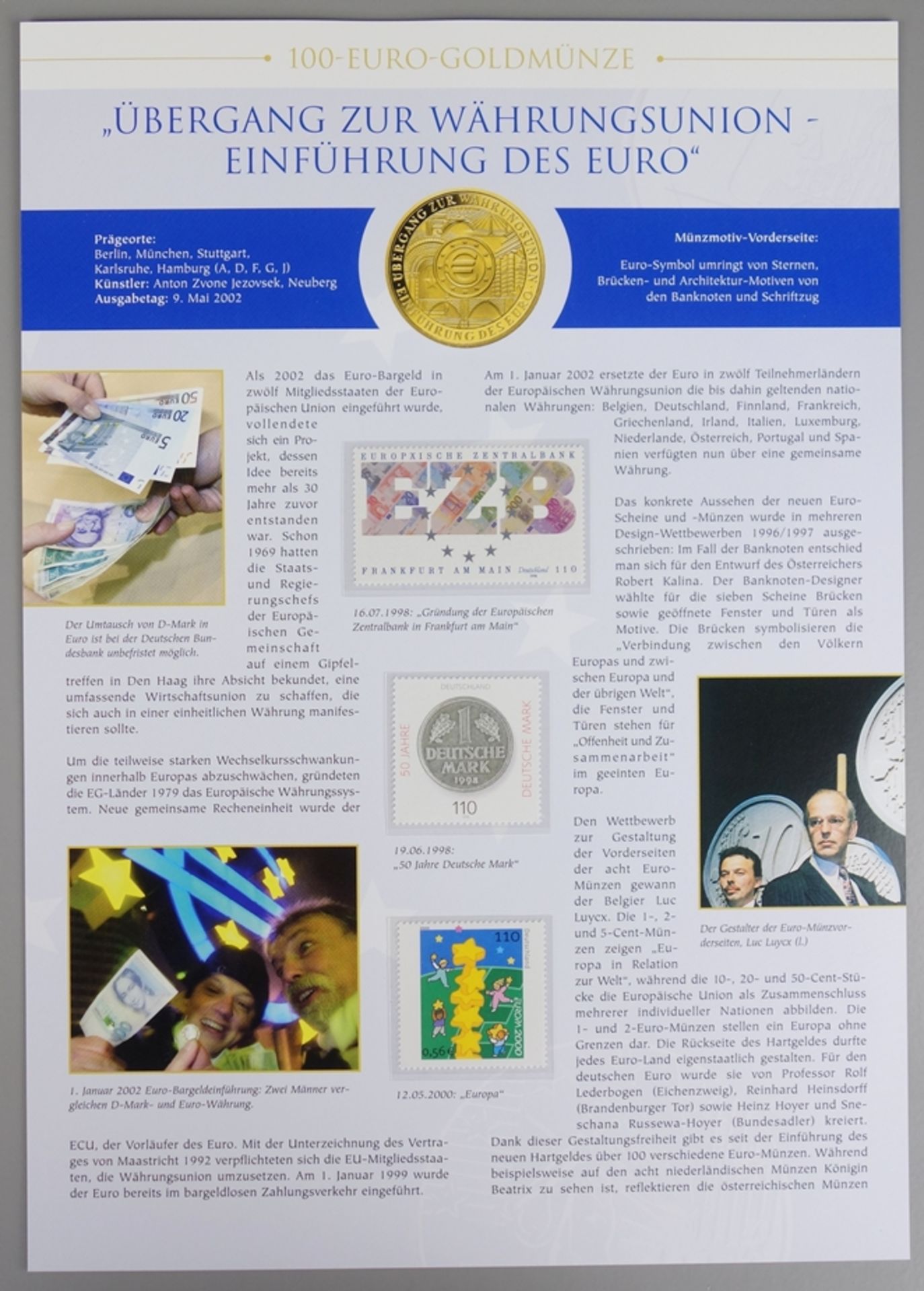 100 Euro Gold Coin "Transition to Monetary Union-Introduction of the Euro" 2002 - Image 4 of 4