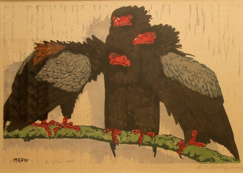 Martin Erich Philipp (1887, Zwickau - 1978, Dresden), "Three bateleurs", 1914, colour woodcut