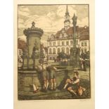 Max Zeschitz, "Der Lipsche Marktplatz", 1937, Farbholzschnitt