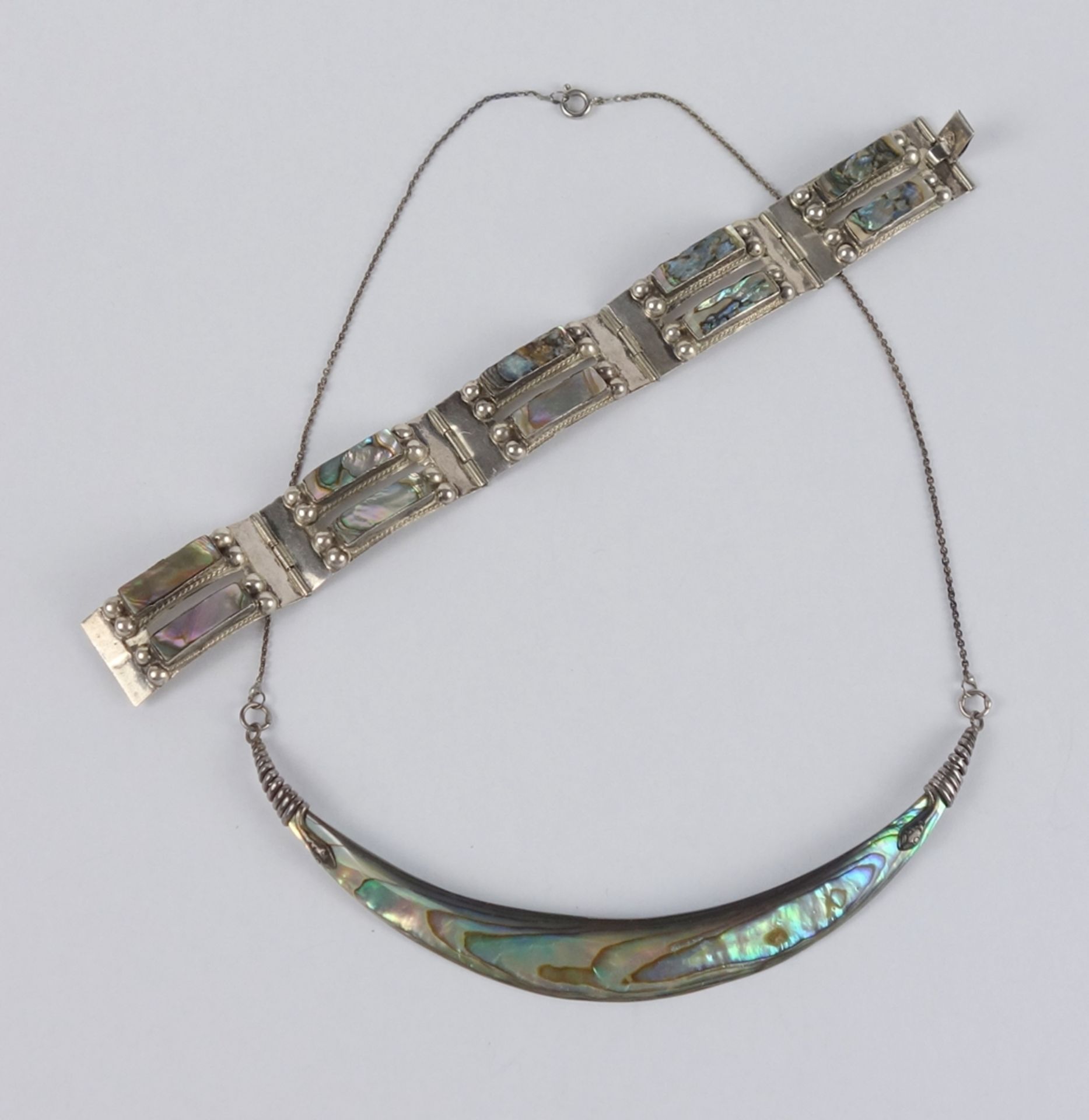 Necklace and bracelet , mother-of-pearl and silver
