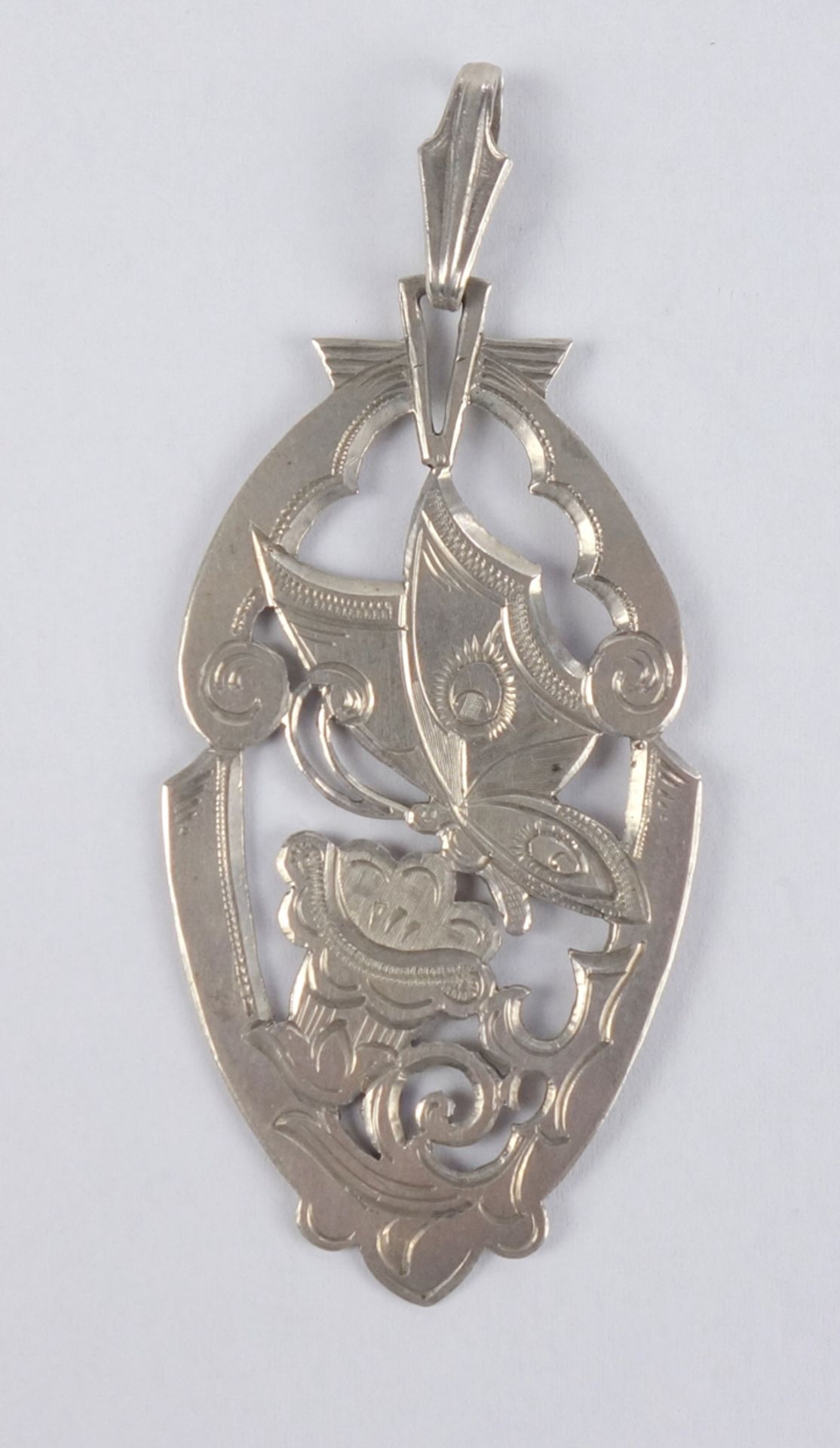 large pendant with butterfly, 800 silver, saw work