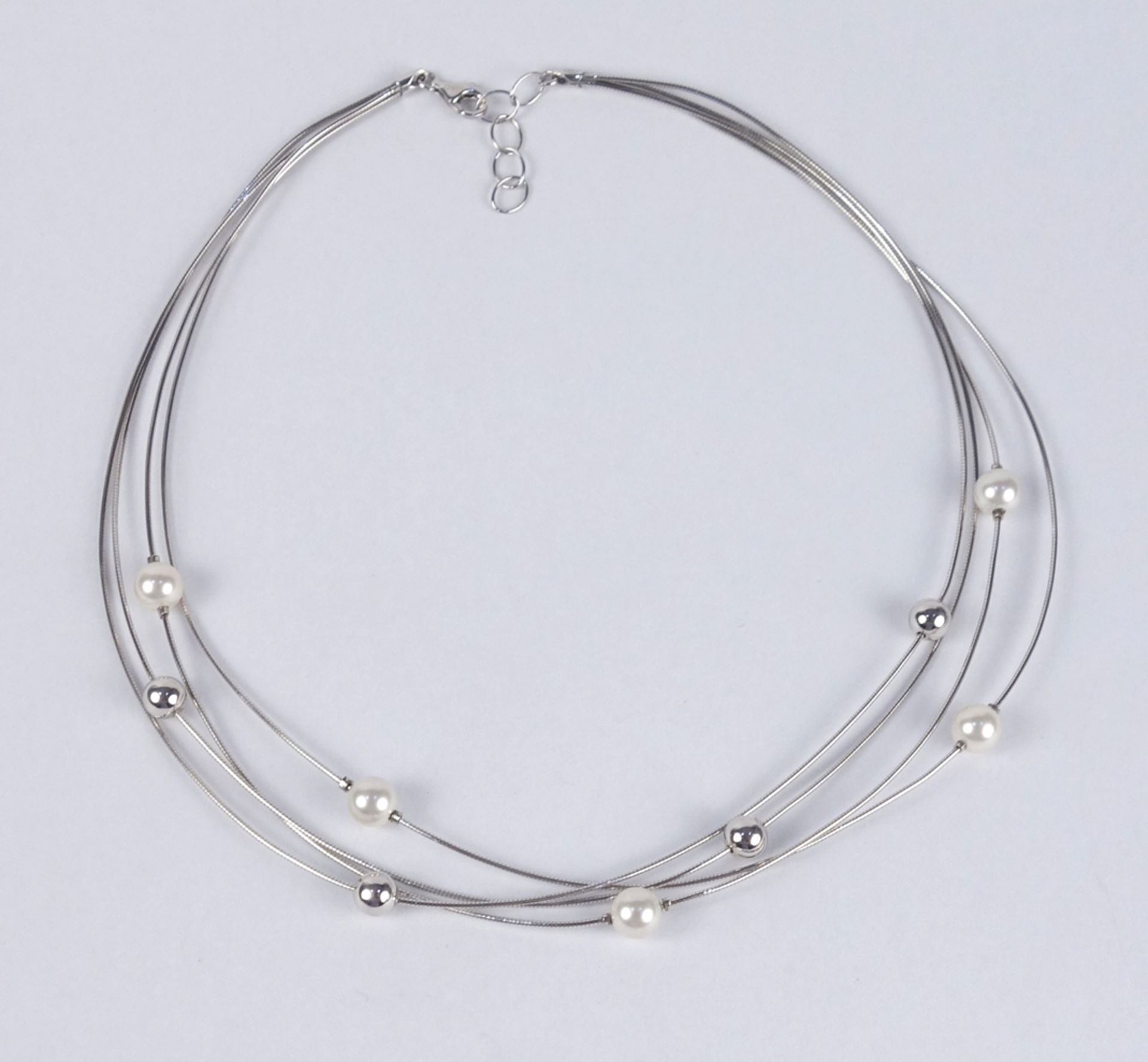 four strand necklace with beads and pearls (artificial), 925 silver