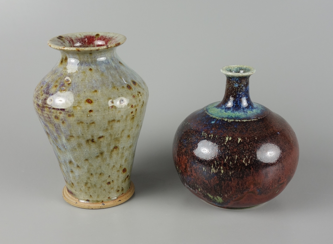 Art pottery: Vase, signed "Pierre" and red-brown, bulbous vase, mid-20th century