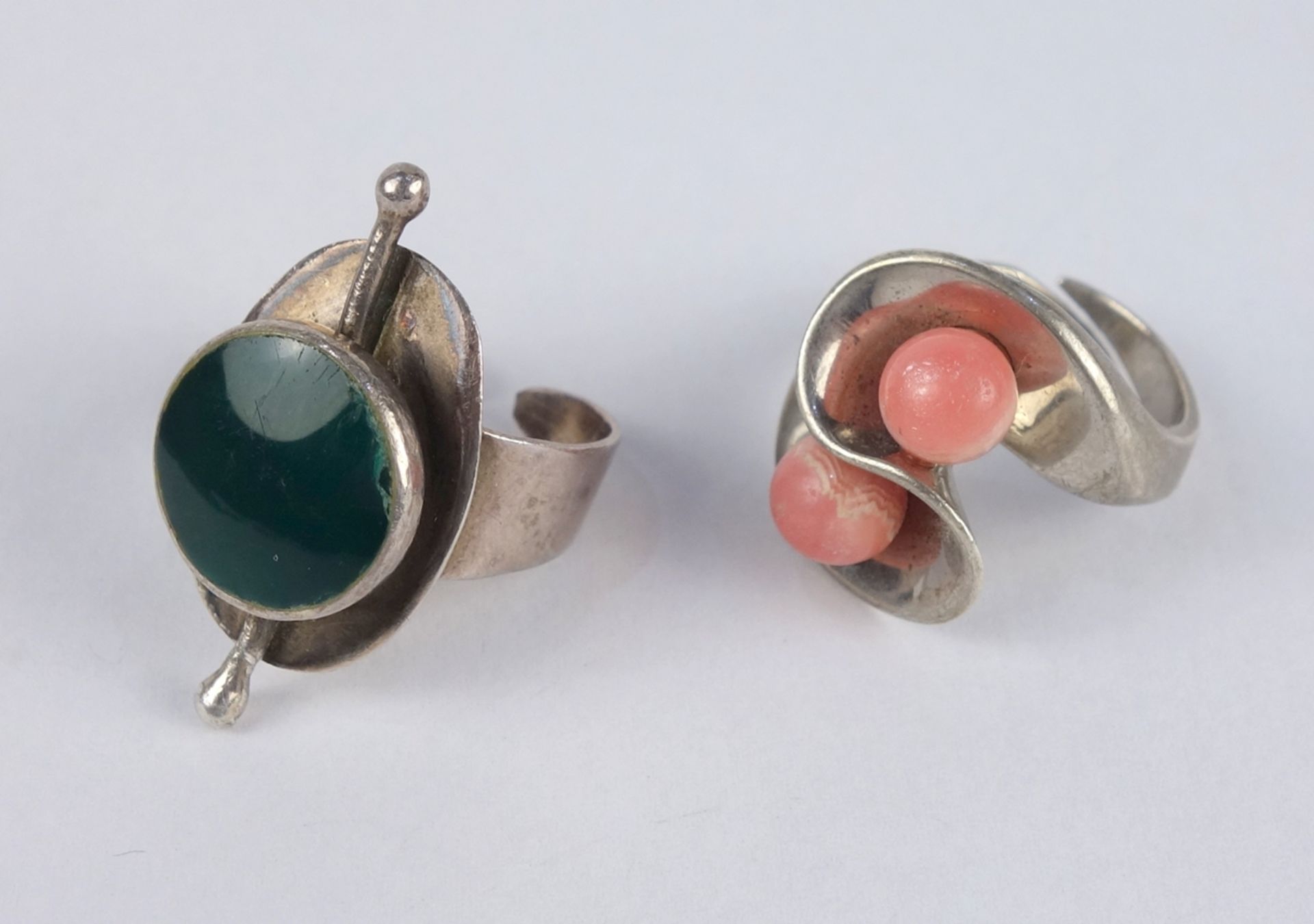 2 silver rings with stones, 1960s