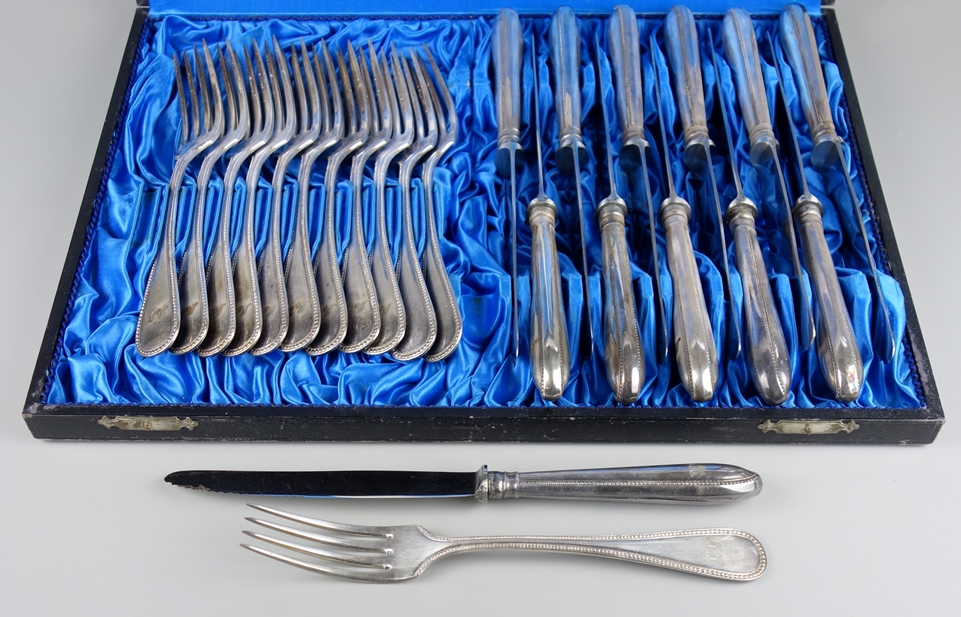 24-pcs. menu cutlery with pearl bar decor, 90s silver plating 