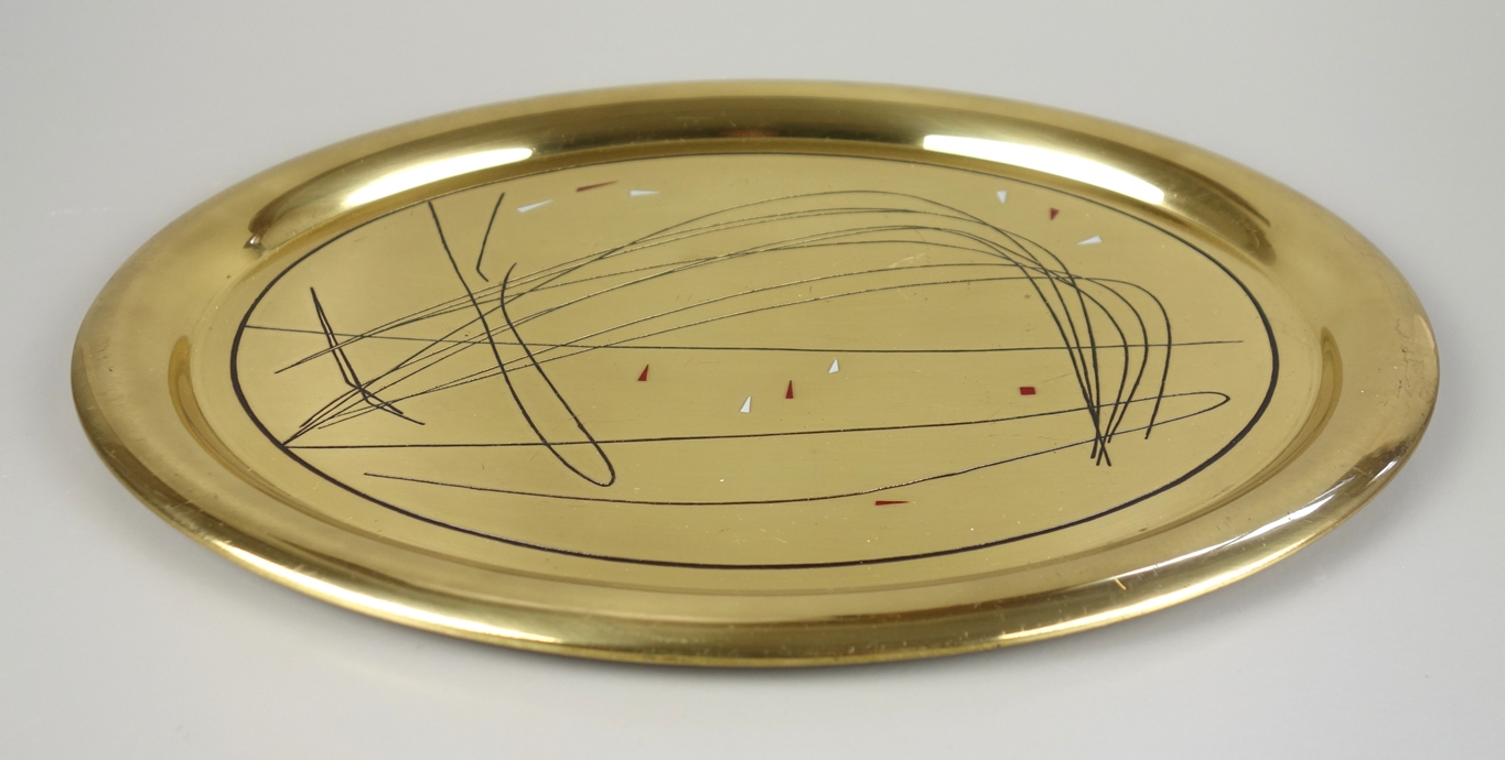 Tray, brass, engraved, 1950s