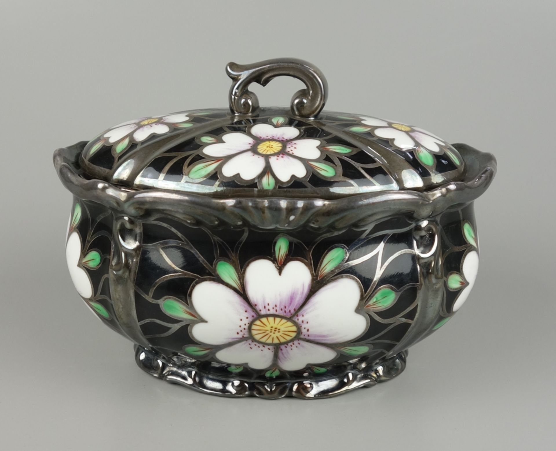 Porcelain box with silver overlay, Württemberg porcelain, 1920/1930s
