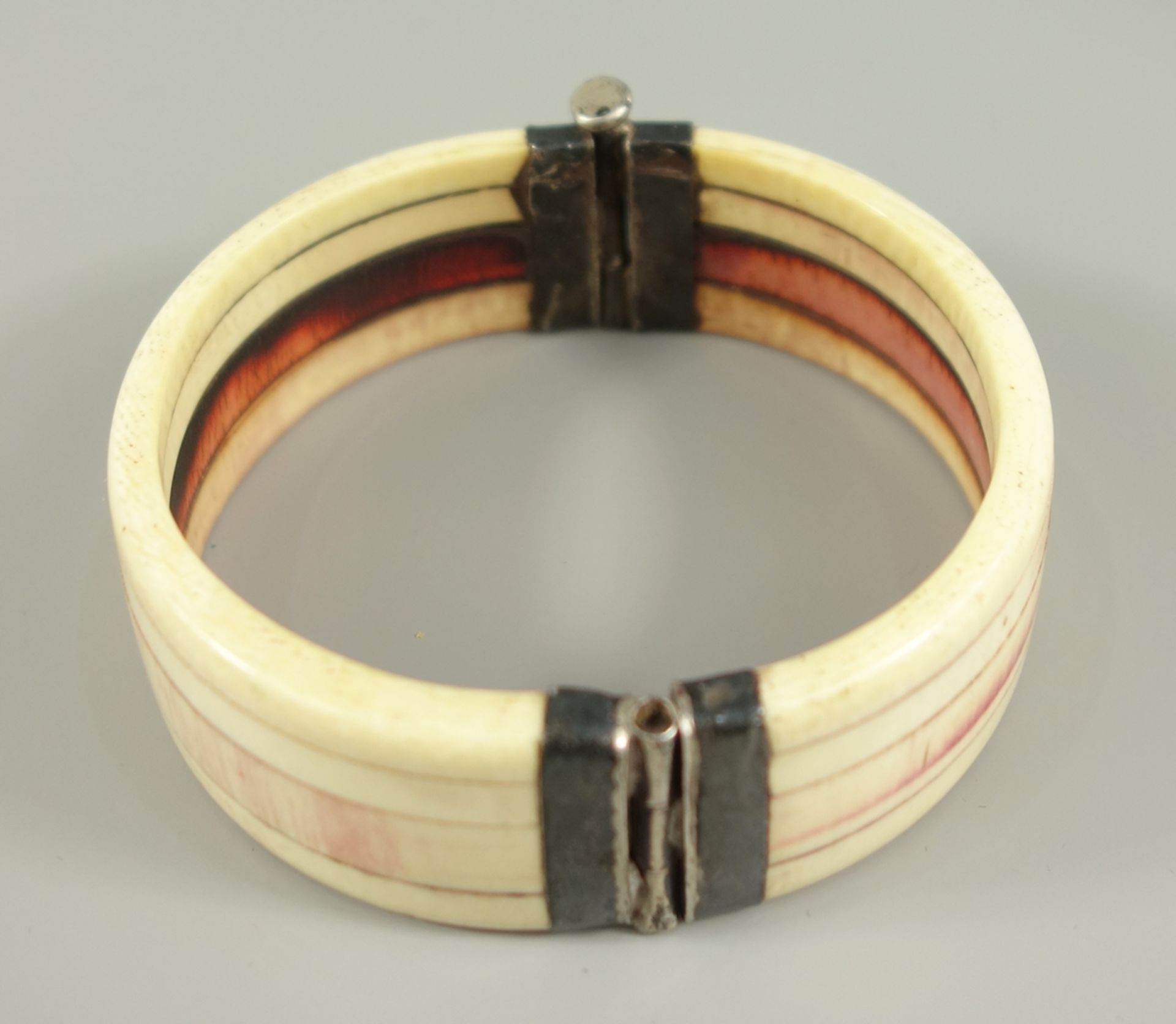 Bangle of bone with silver mounting - Image 2 of 2