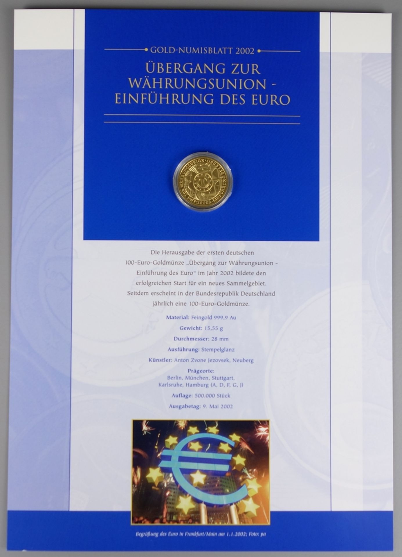 100 Euro Gold Coin "Transition to Monetary Union-Introduction of the Euro" 2002 - Image 3 of 4