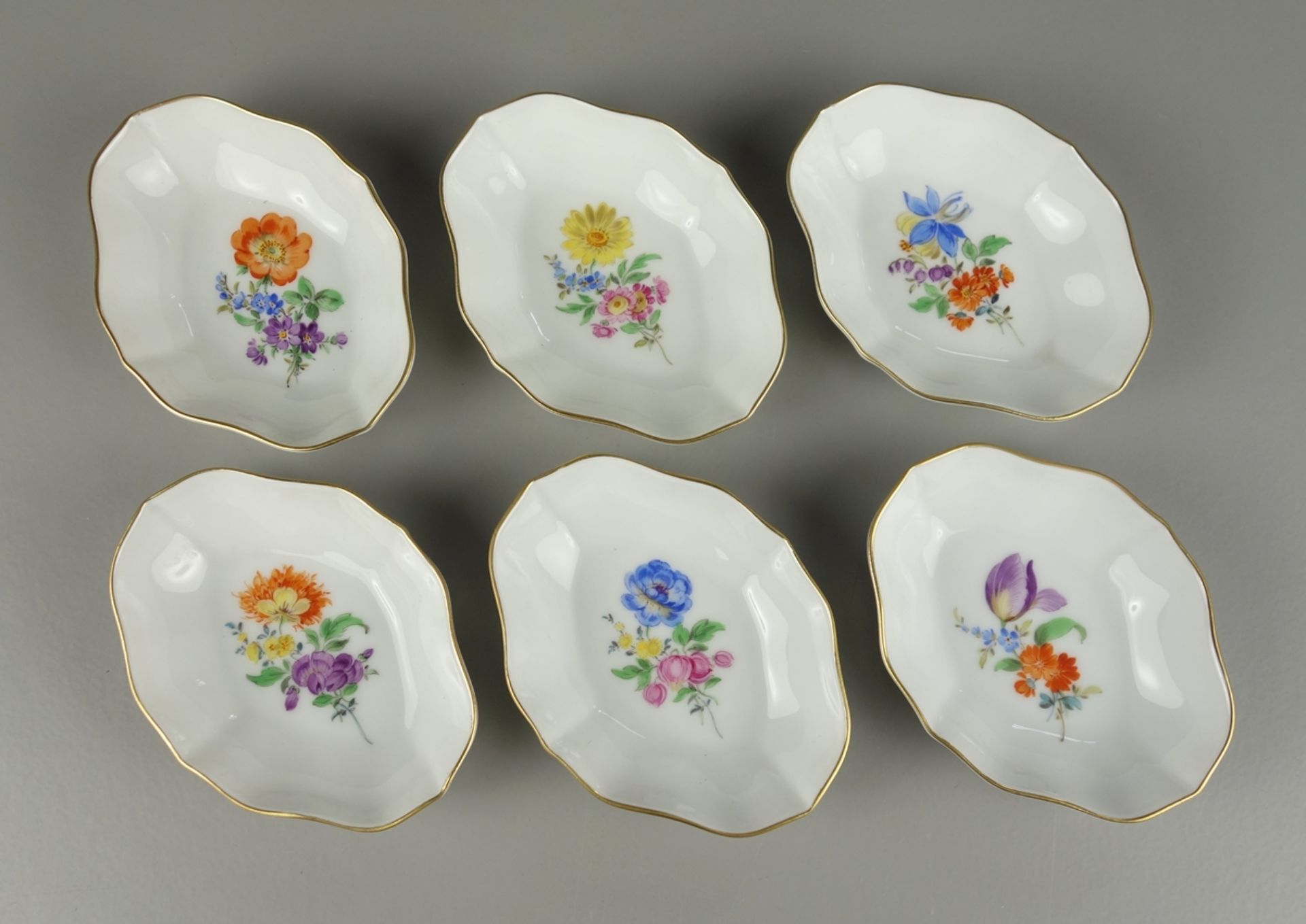 6 Konfektschälchen, Deutsche Blume, Meissen, I.Wahl, nach 1924