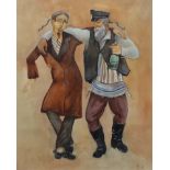 Boris Aronson (1900, Kiev-1980, New York), "Zwei taumelnde jüdische Männer", Aquarell/Papier