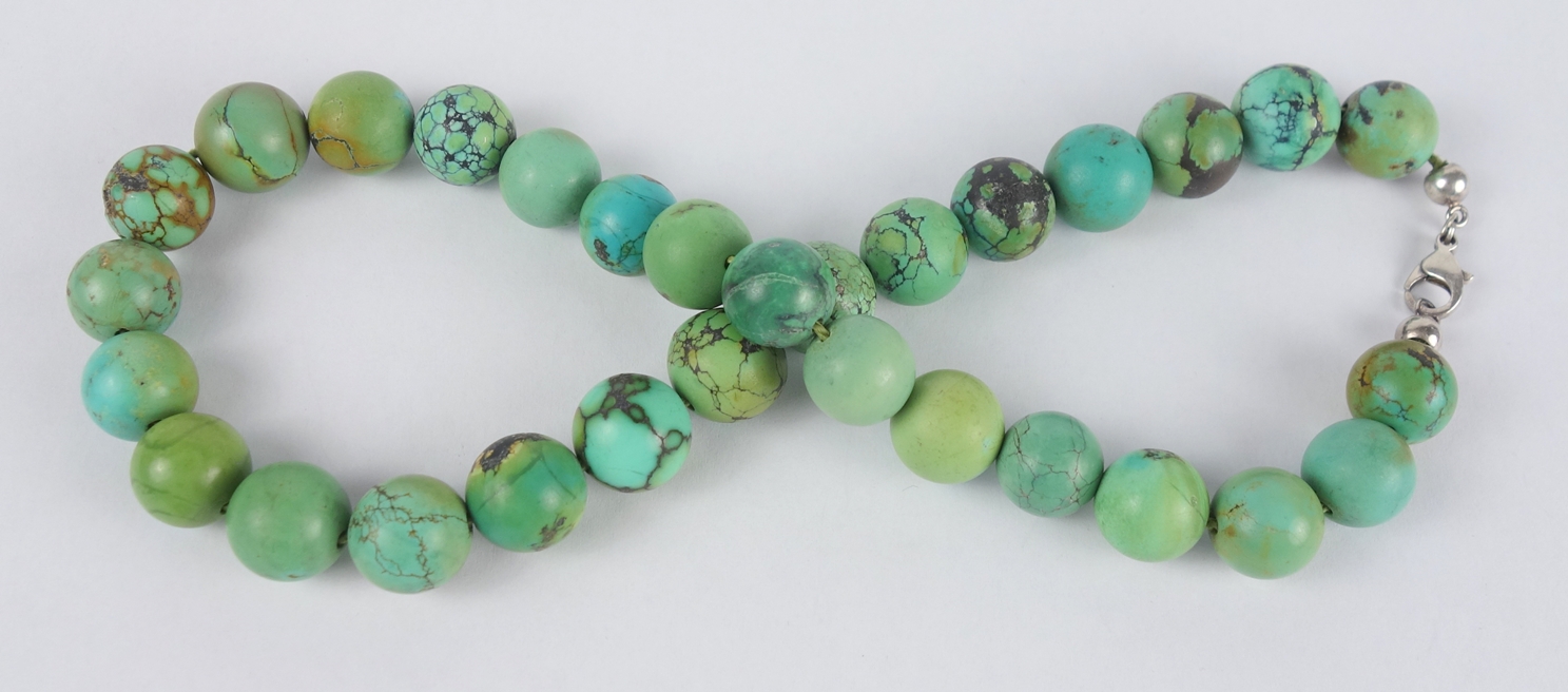 Turquoise ball necklace, matrix, d.13mm, wt.104g