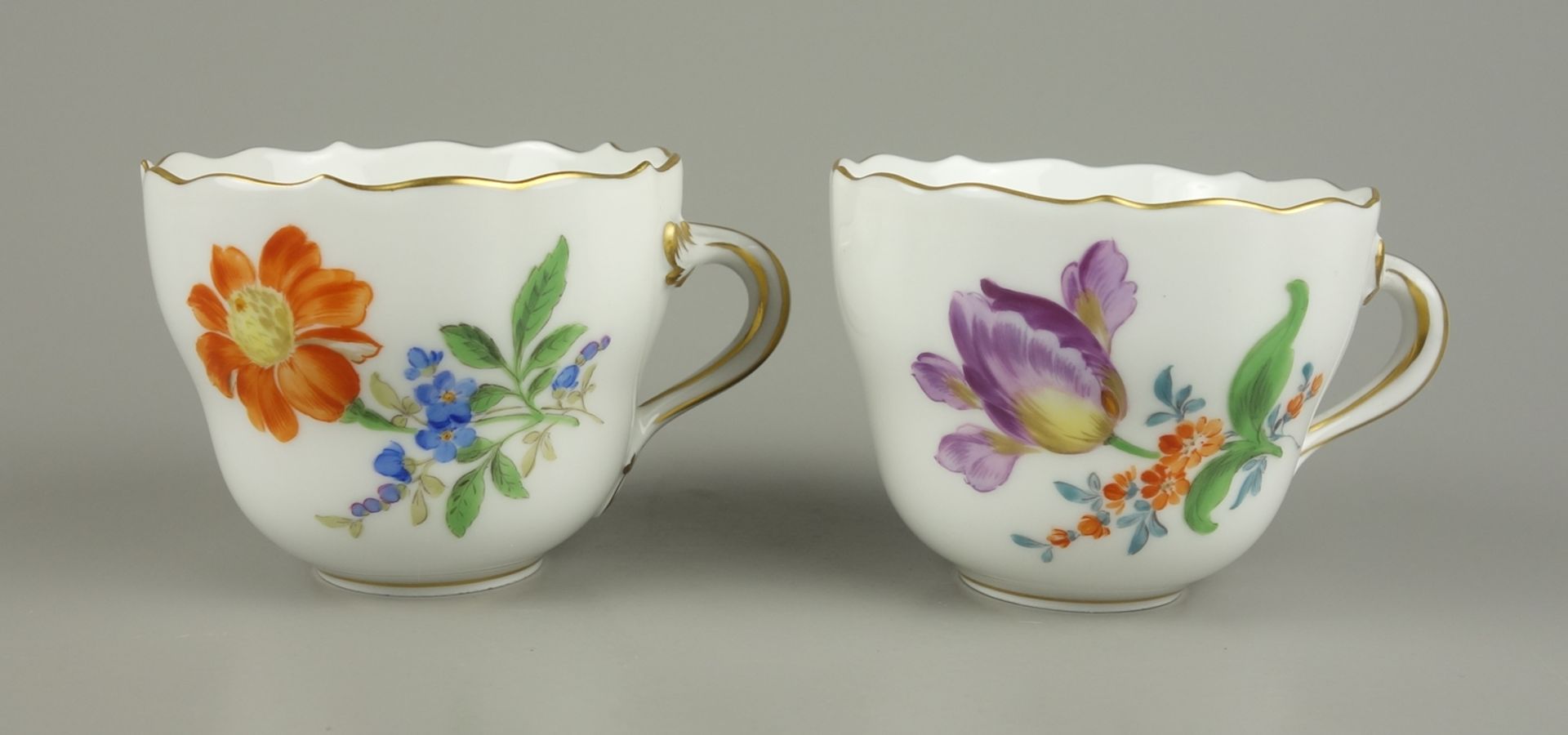 2 Demitasse cups, German flower, Meissen, after 1934, I. choice