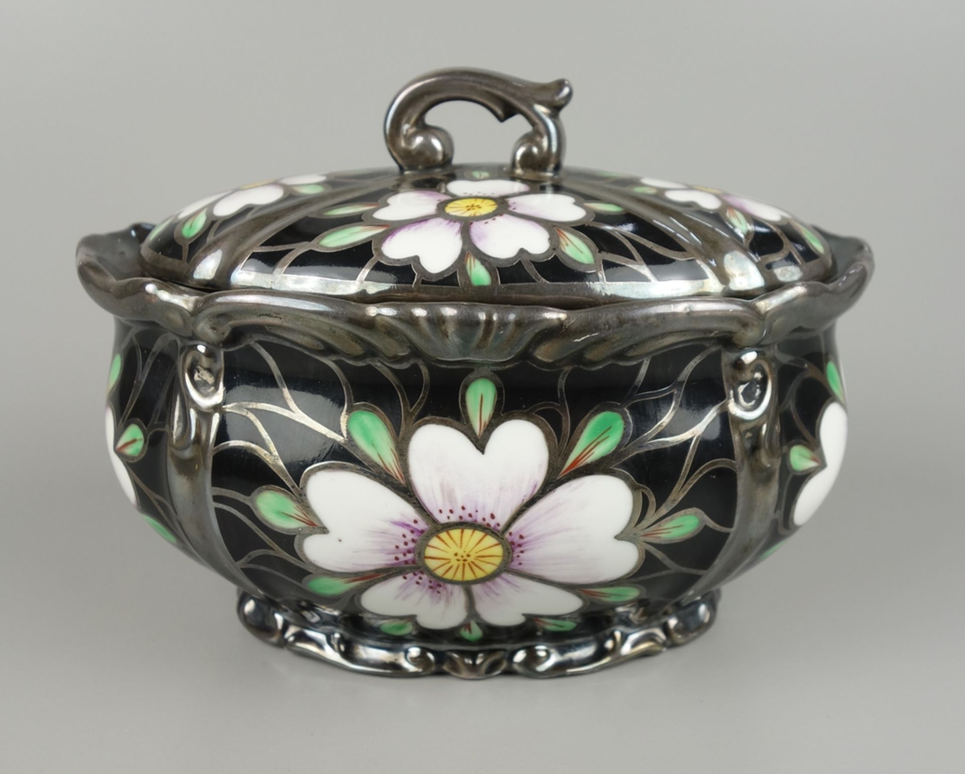 Porcelain box with silver overlay, Württemberg porcelain, 1920/1930s - Image 3 of 4