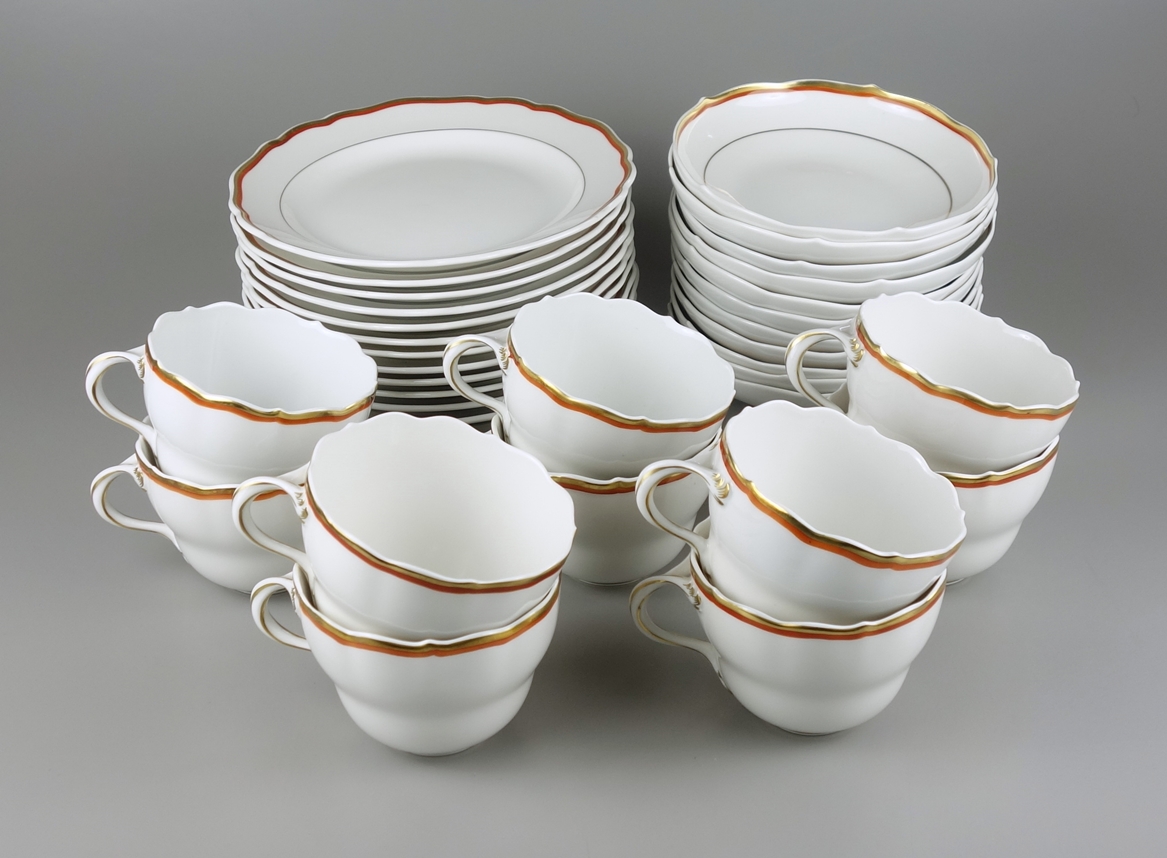 42-piece coffee service, coral with gold rim, Meissen, complete for 11 pers. - Image 2 of 3