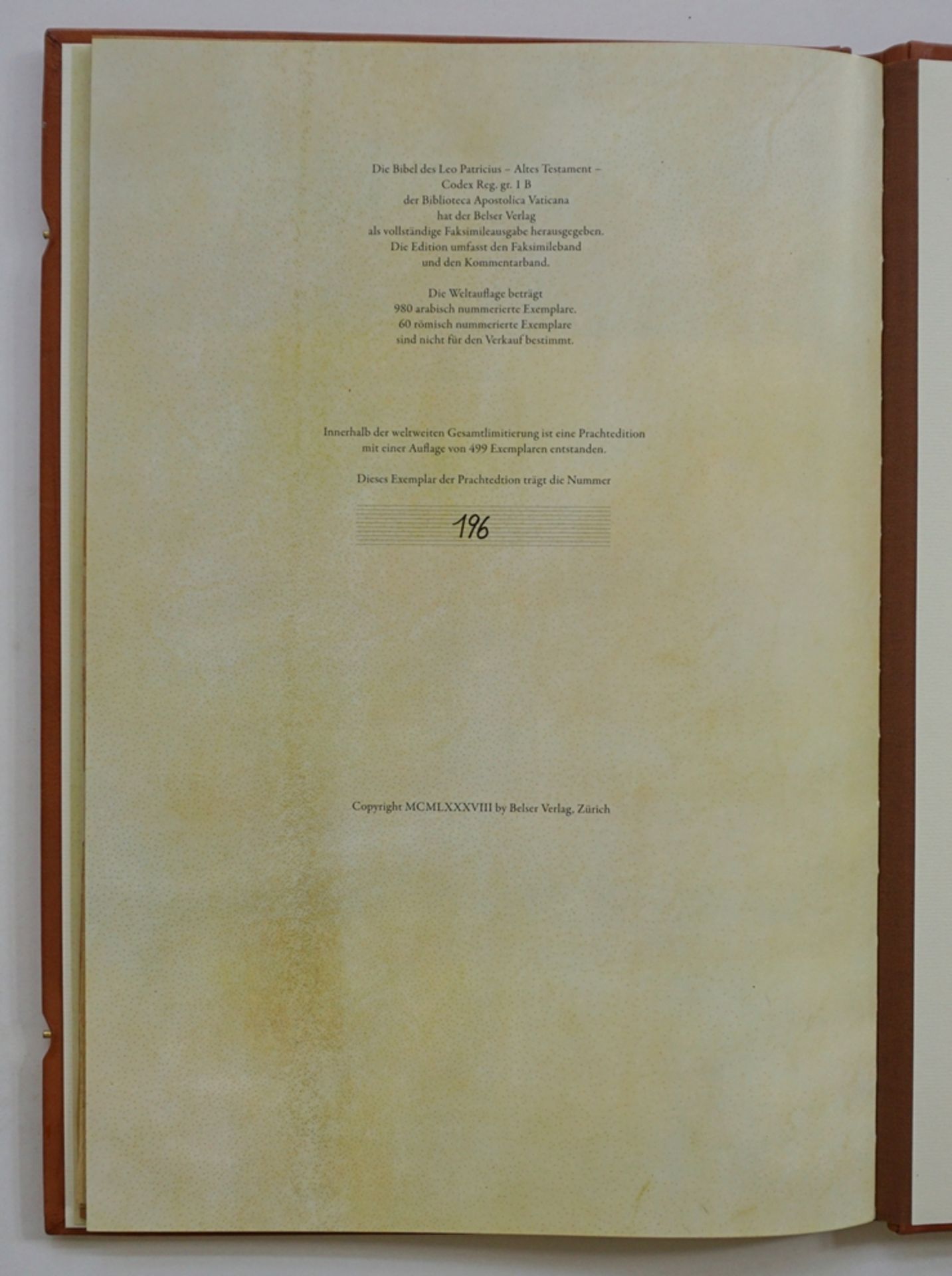 Bibel des Patricius Leo, Belser Verlag, Zürich,Vertrieb WK Wertkontor GmbH, Nachahmung - Image 5 of 5