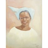 attr. Hilarion N'dinga (1932, Brazzaville/COG - 2015, ebd.), "Frauenporträt", 1989, Öl/Leinwand