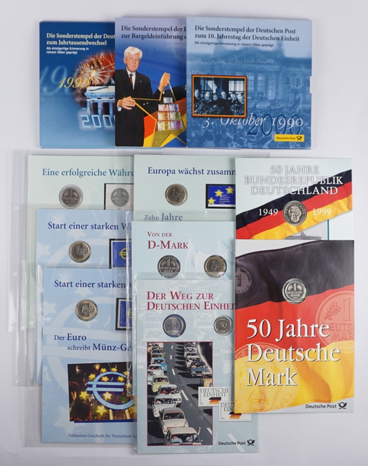 3 issues special postmark of the German Post, total 6 silver coins, plus 8 blisters