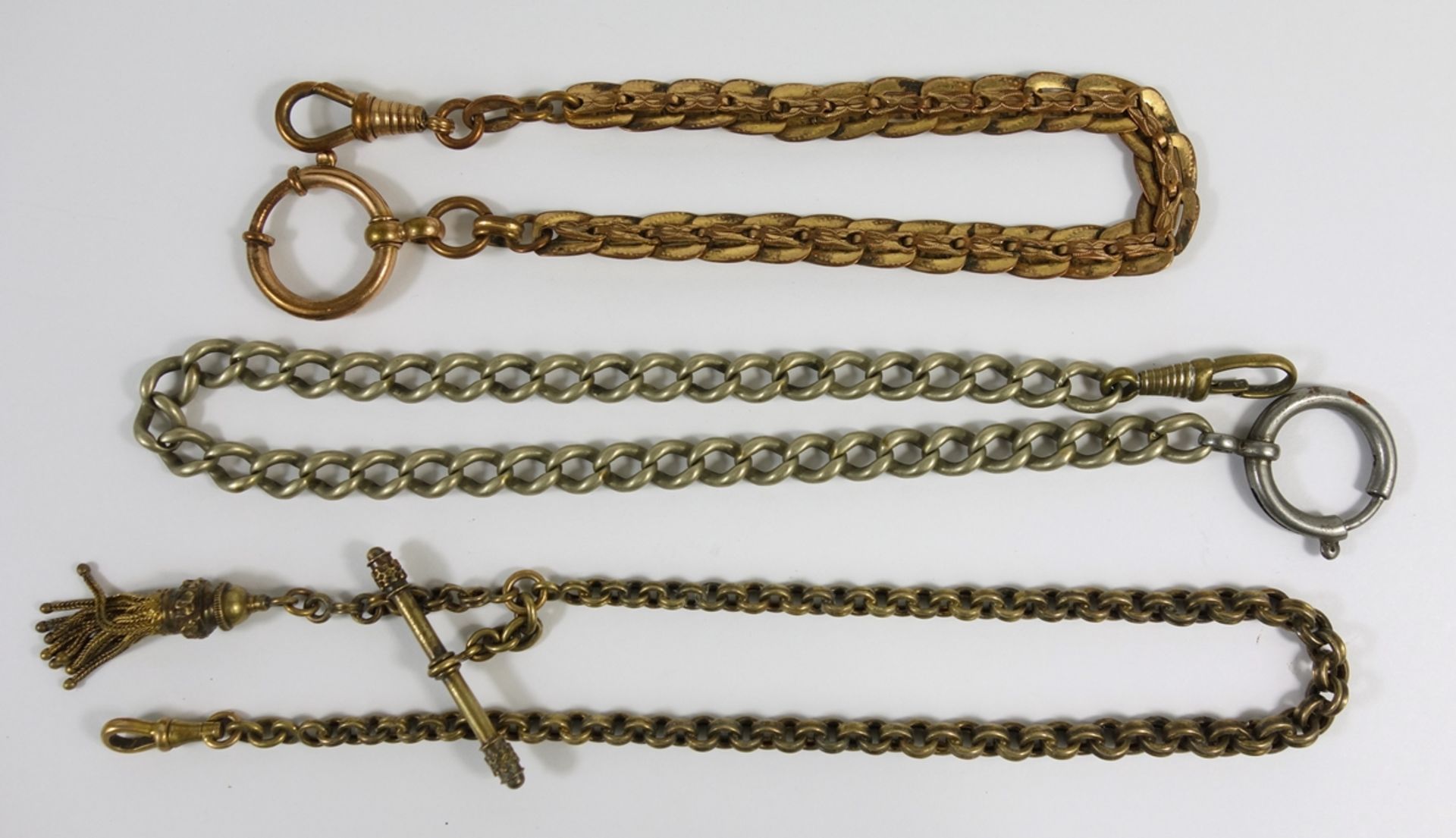 3 watch chains, doublé and nickel, early 20th century, l.25-33cm