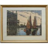 Bernhard Troch (1867, Neutz-Lettewitz - 1924, Hamburg), "Hamburg/Kleine Alster", Farbholzschnitt/Pe