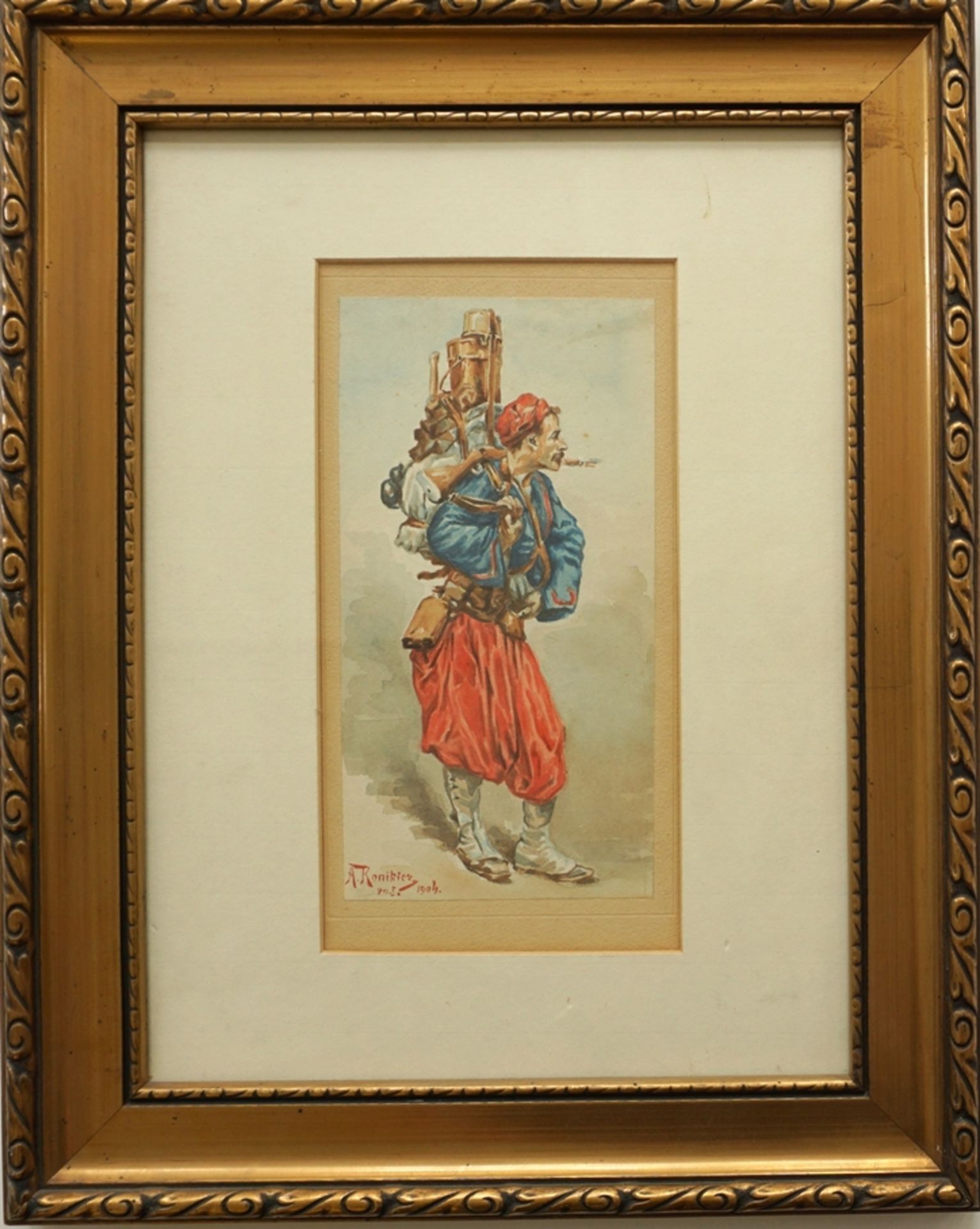 A. Ronikier, "Soldier of the french army around 1890", 1904, watercolour/paper - Image 2 of 3