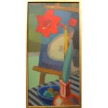 attr. Gerda Höglund (1878-1973, SWE), "Blühende Amaryllis im Atelier", 1948, Gouache/Hartfaser