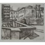 Friedrich-Wilhelm Fretwurst (*1936, Althagen), "Stadtszene", 1985, Lithografie