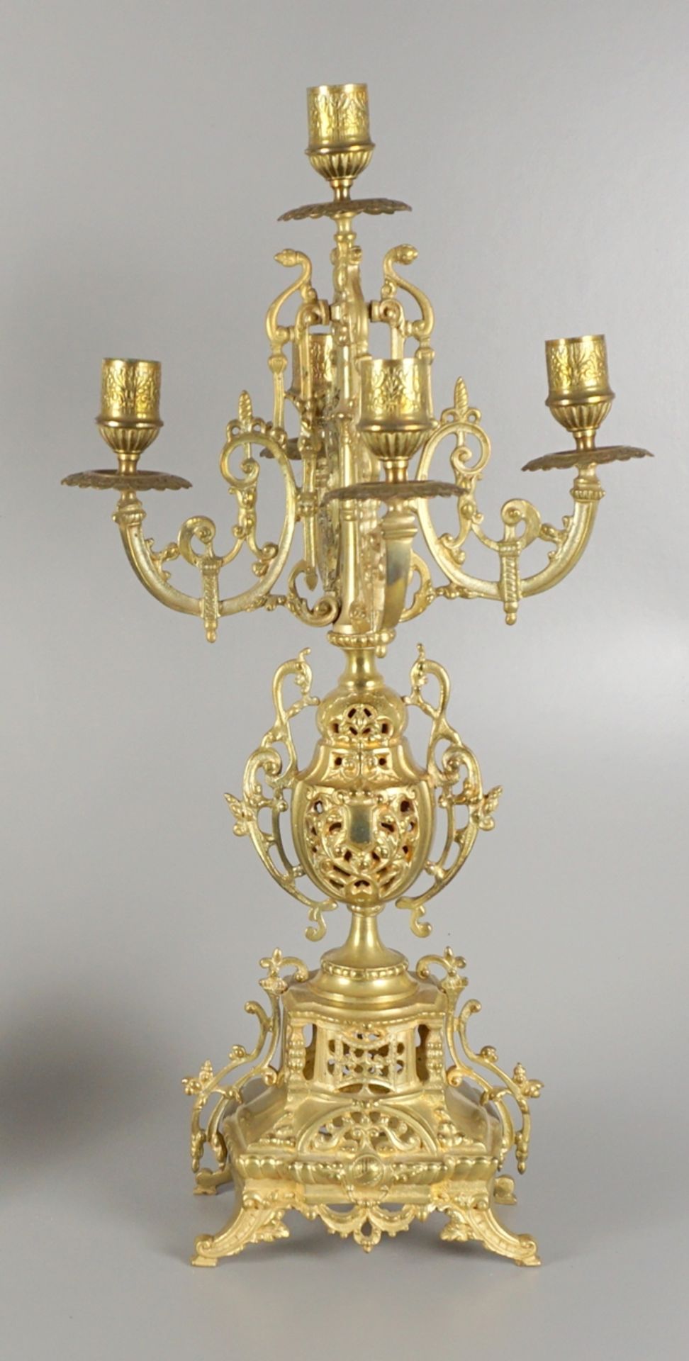 magnificent mantel clock with side plates, brass, 20th cent. - Image 5 of 5