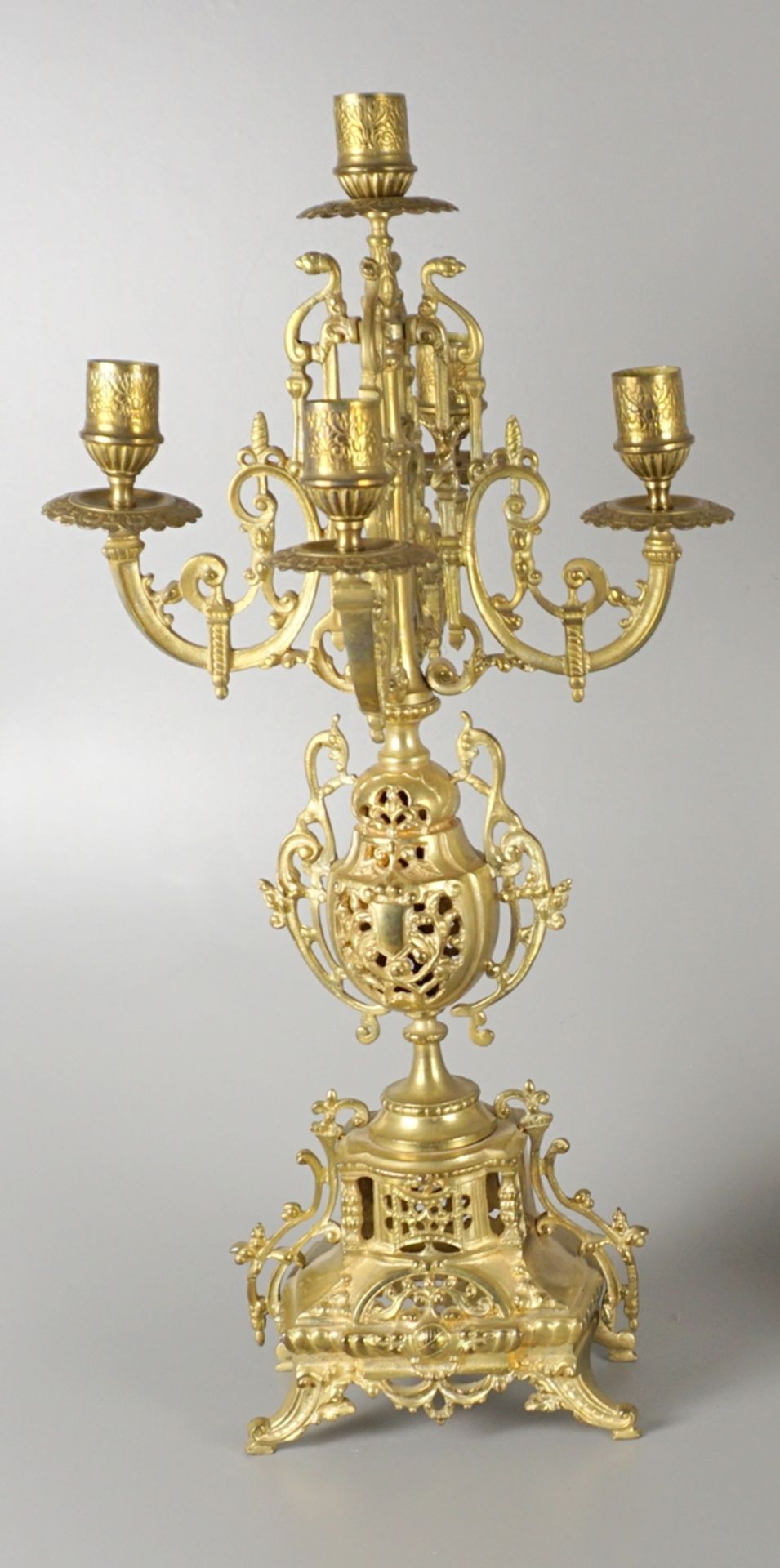 magnificent mantel clock with side plates, brass, 20th cent. - Image 4 of 5