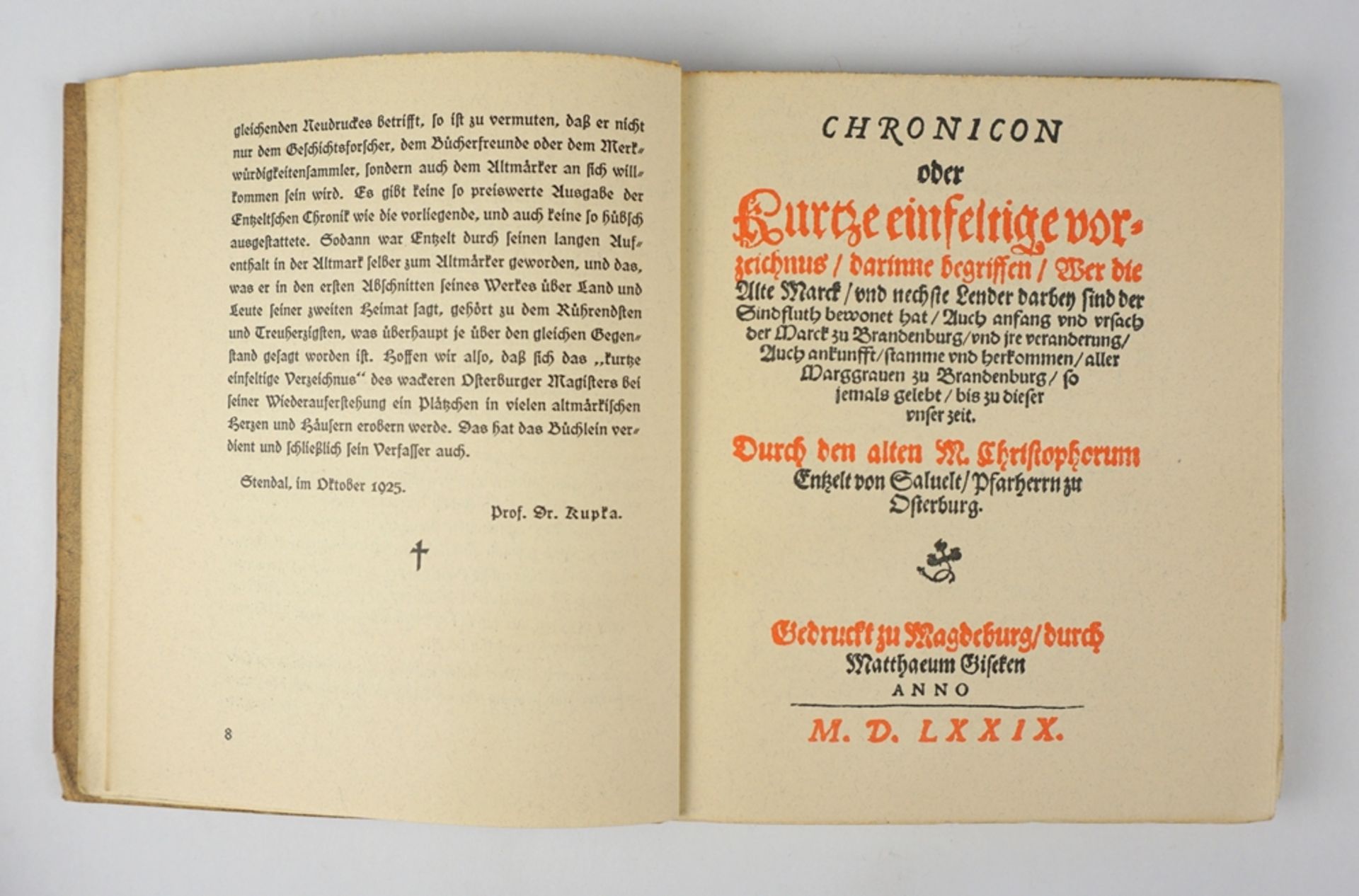 "Magister Christ.Entzelts Chronicon der Altmark", Faksimile-Ausgabe von 1925 und Landkarte - Image 2 of 2