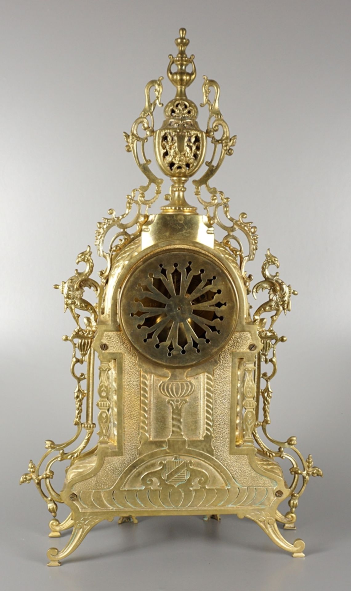 magnificent mantel clock with side plates, brass, 20th cent. - Image 3 of 5
