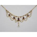 Jugendstil-Collier mit amethystfarbenen Steinen, Doublé