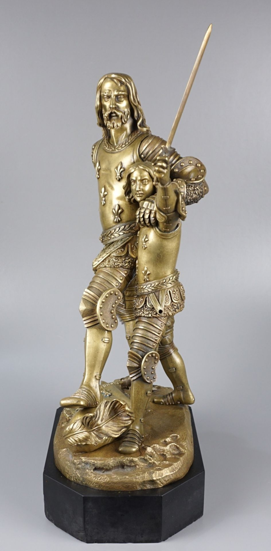 Französischer Bildhauer des 19. Jh., Jeanne d`Arc und König Karl VII., Bronze - Bild 6 aus 7