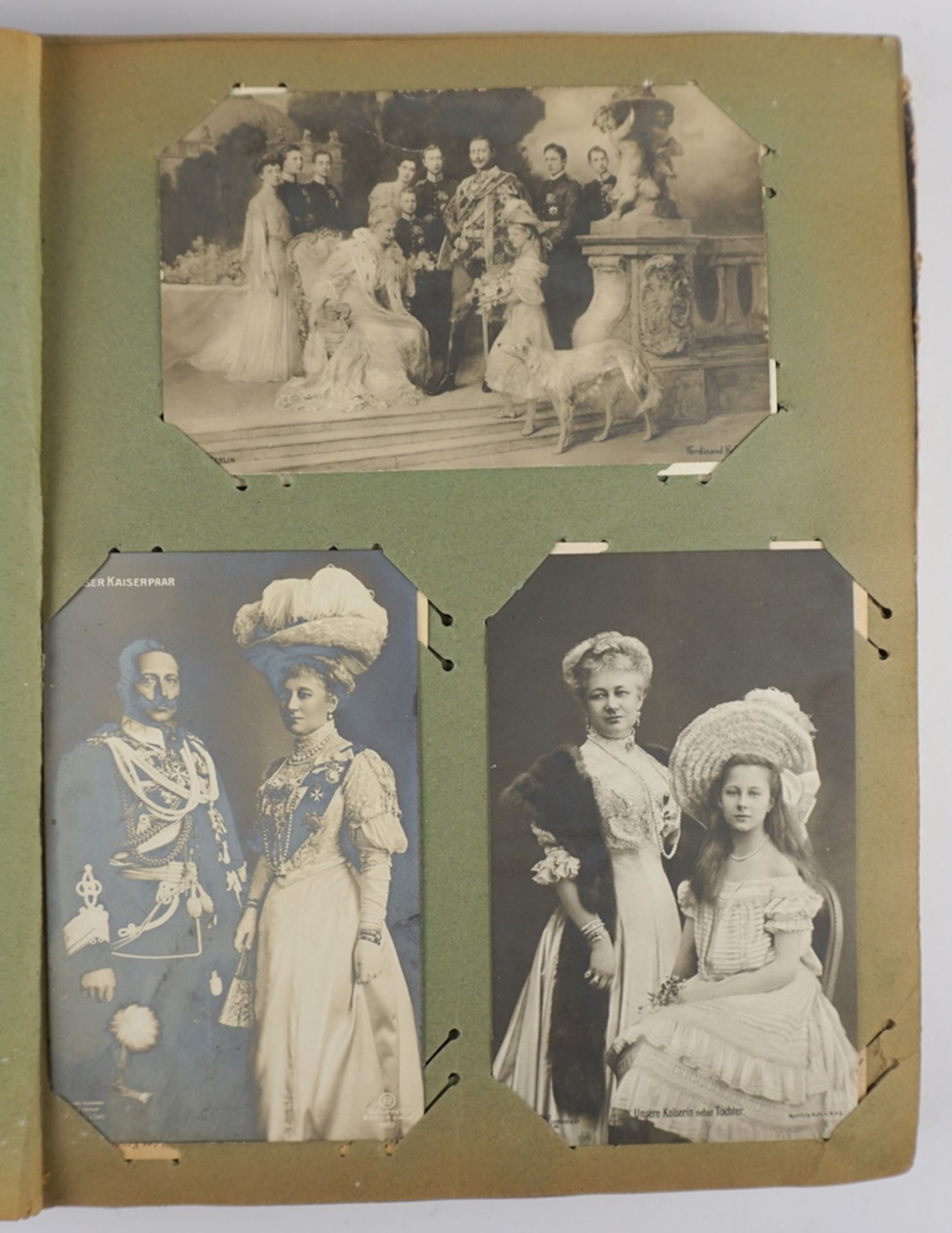 Album with picture postcards of the Prussian imperial family, Emperor Wilhelm II, approx. 150 pictu