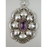 großer Anhänger mit Amethyst, 935er Silber, Theodor Fahrner, um 1920, Gew.48,28g