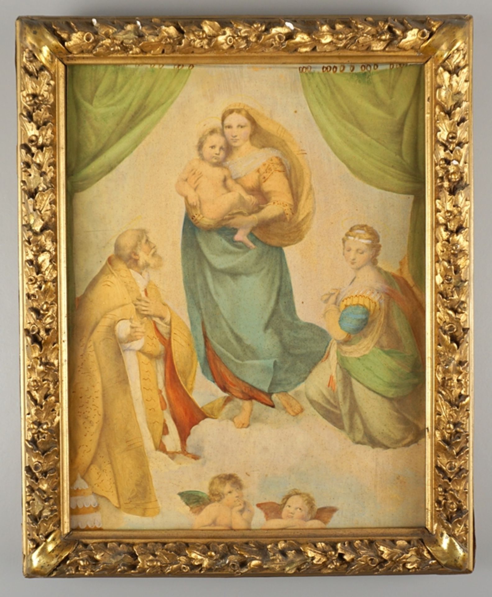 Gold stucco frame, around 1890, with print "Sistine Madonna" after Rafael