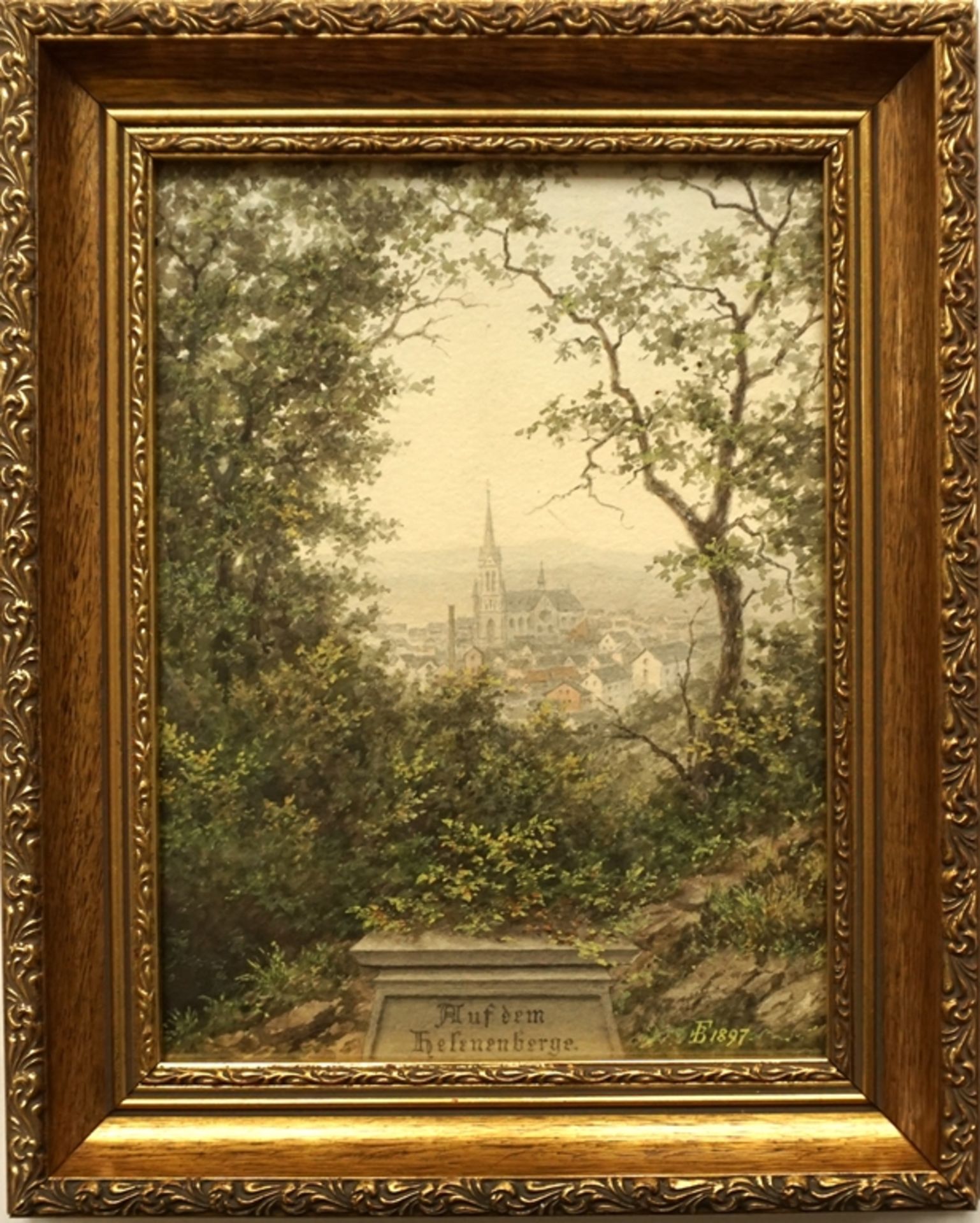 monogrammed FB, "On the Helenenberg (with a view of the church)", 1897, watercolor