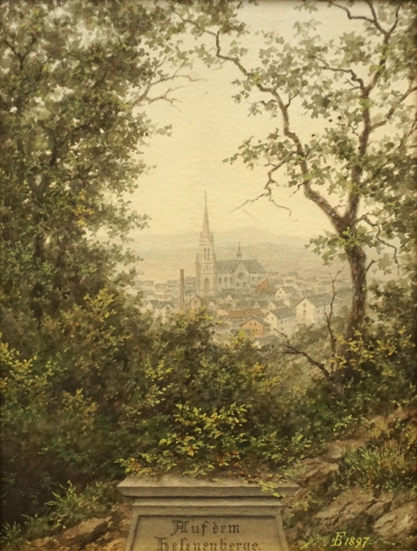 monogrammed FB, "On the Helenenberg (with a view of the church)", 1897, watercolor - Image 2 of 2