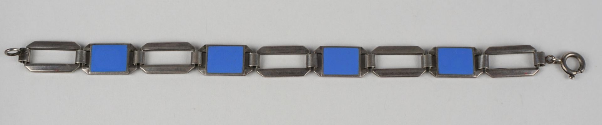 Armband mit blauen Emaille-Gliedern, Silber, Art Déco, Gew.16,94g