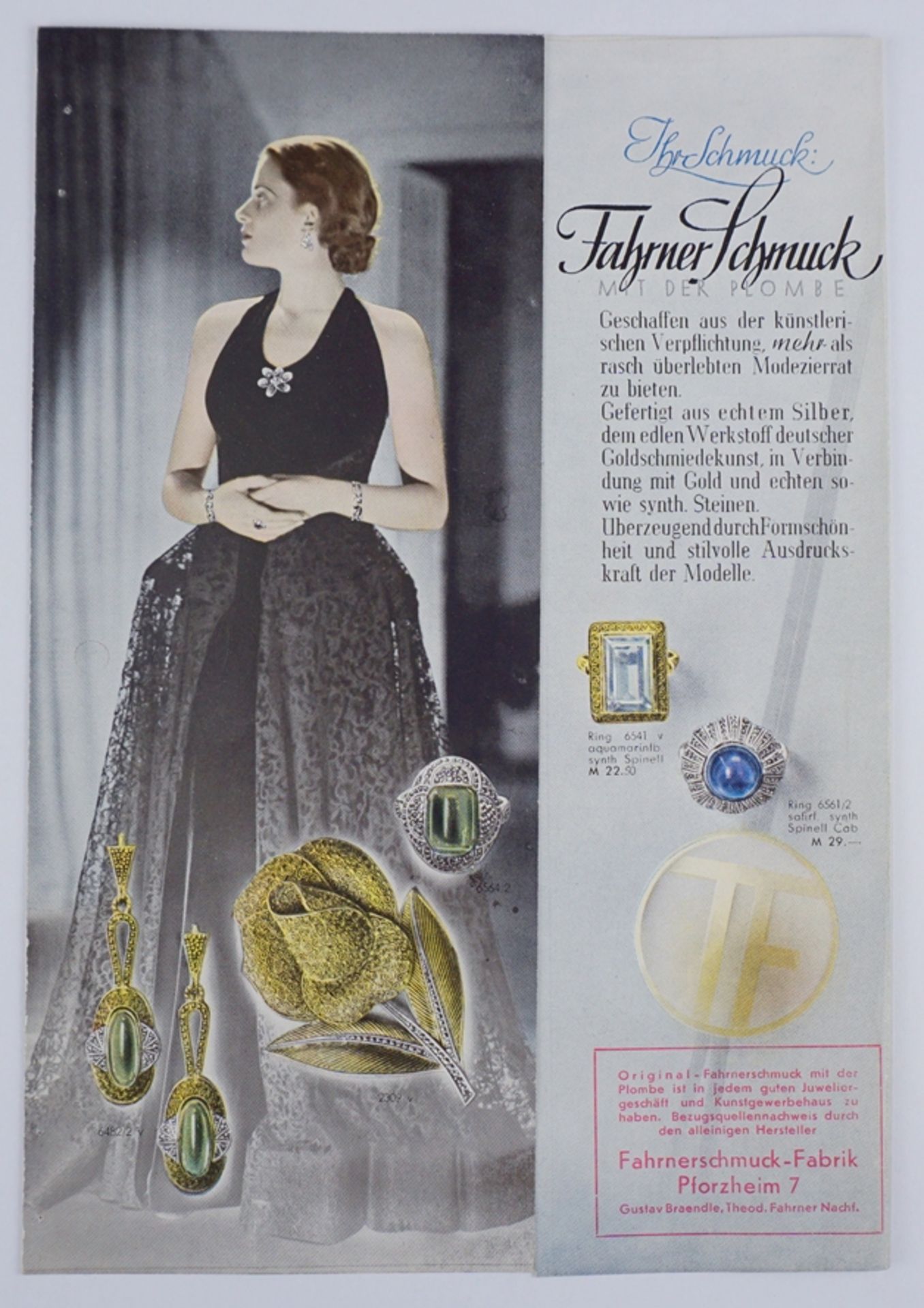 Fahrner jewelry, original advertising leaflet, around 1930/1940